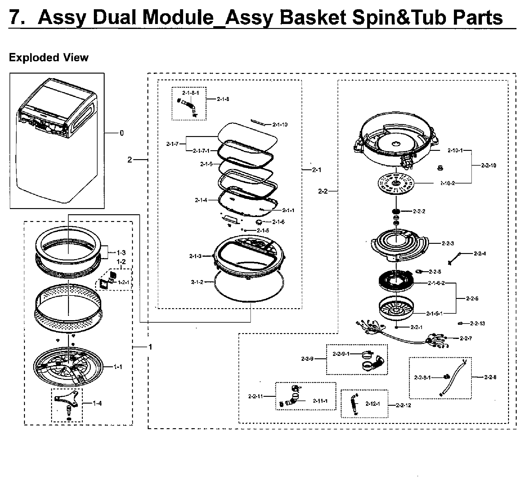Samsung WV55M9600AW/A5-00 dual module basket parts diagram