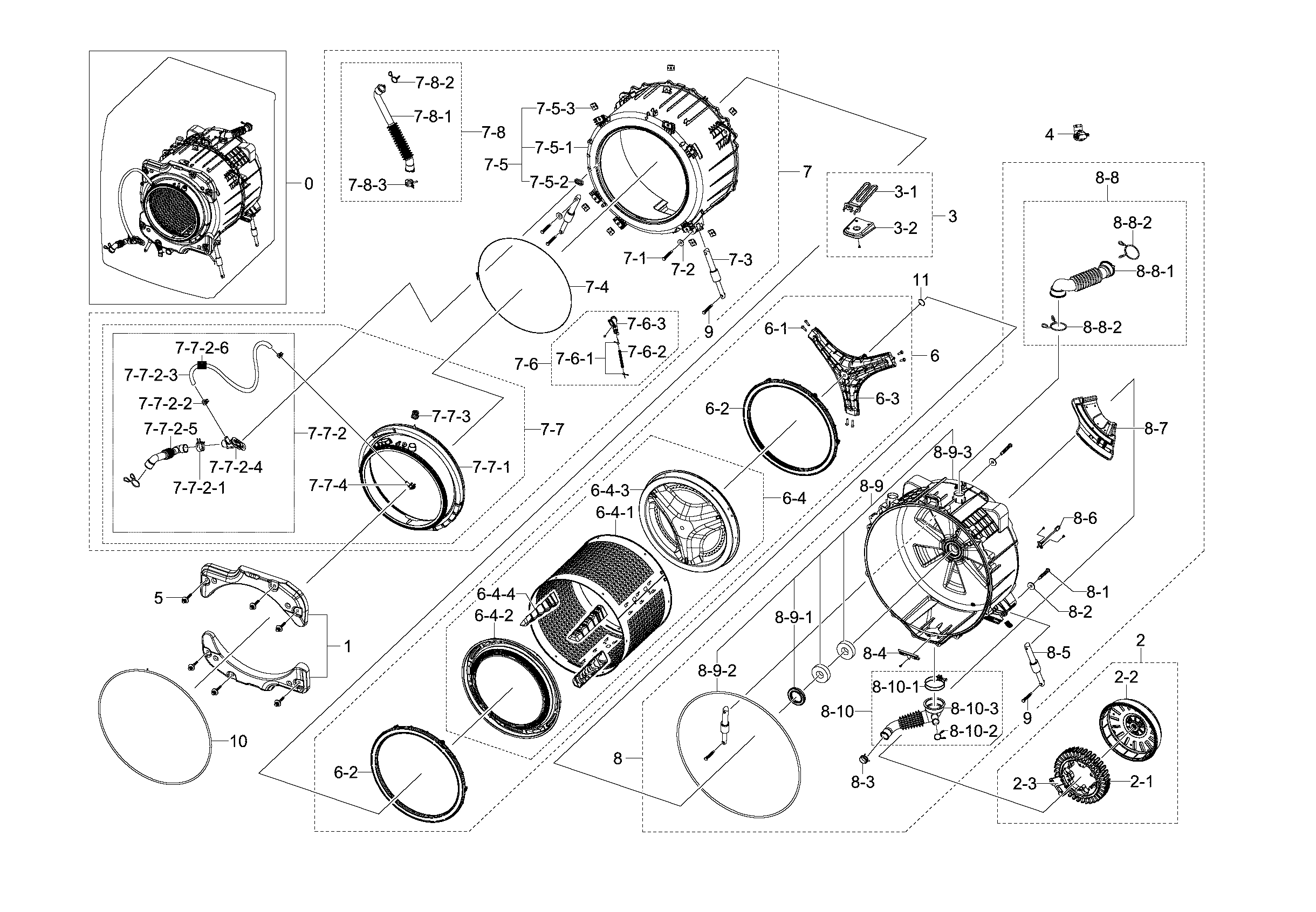 Samsung WF520ABP/XAA-00 tub & drum diagram