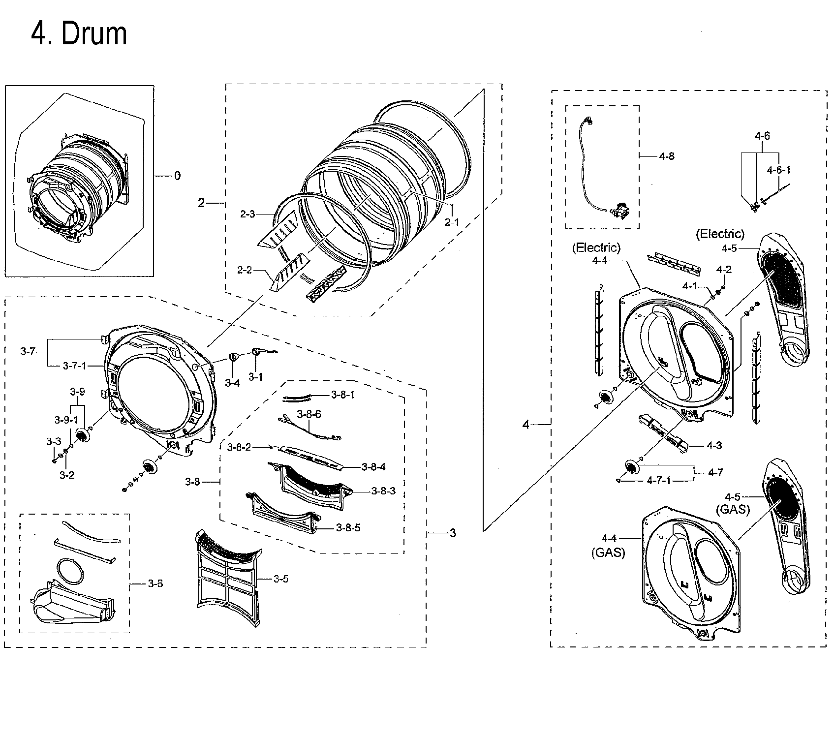 Samsung DVG45M5500W/A3-00 drum diagram