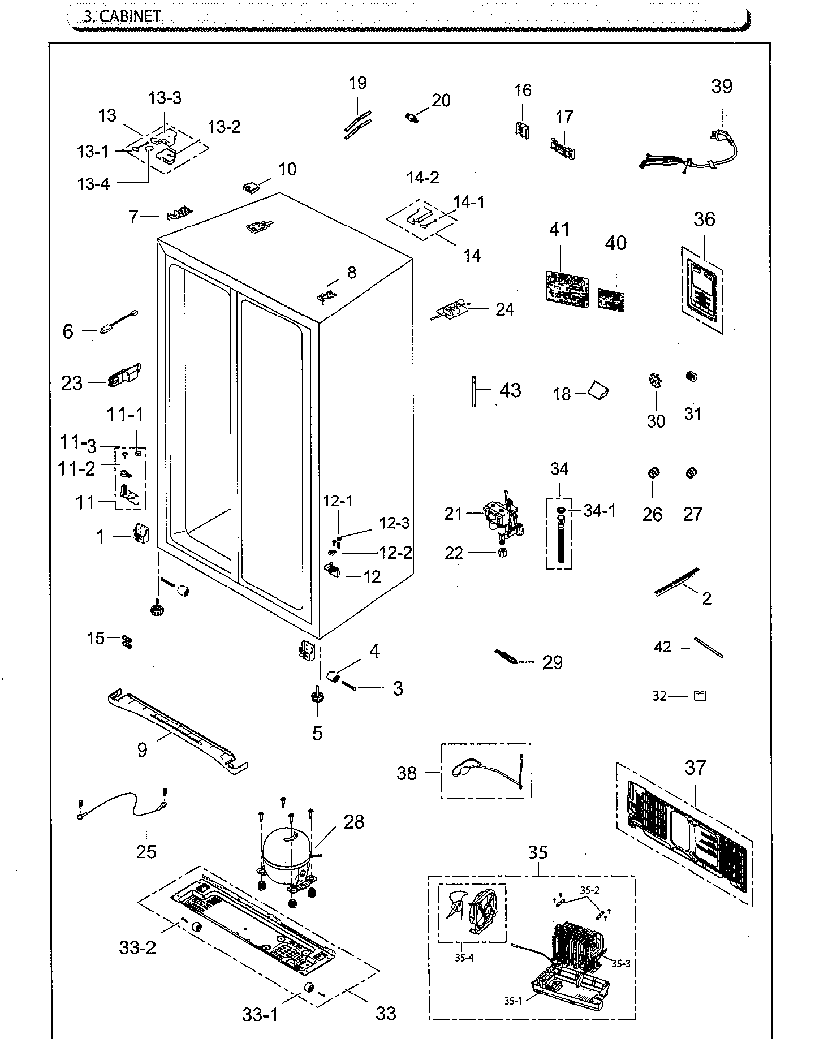 Samsung RS25H5111BC/AA-02 cabinet diagram