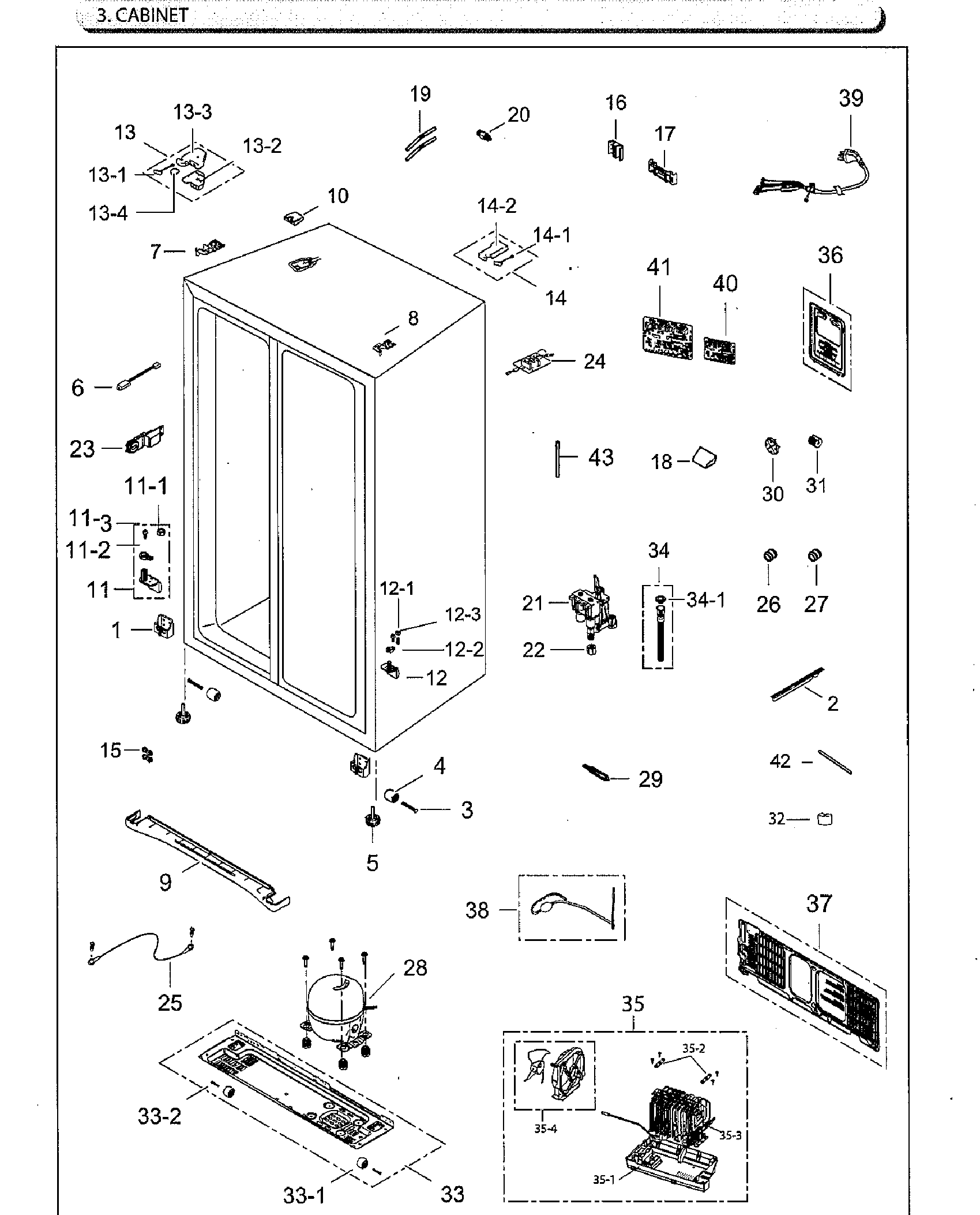Samsung RS25H5111SR/AA-02 cabinet diagram