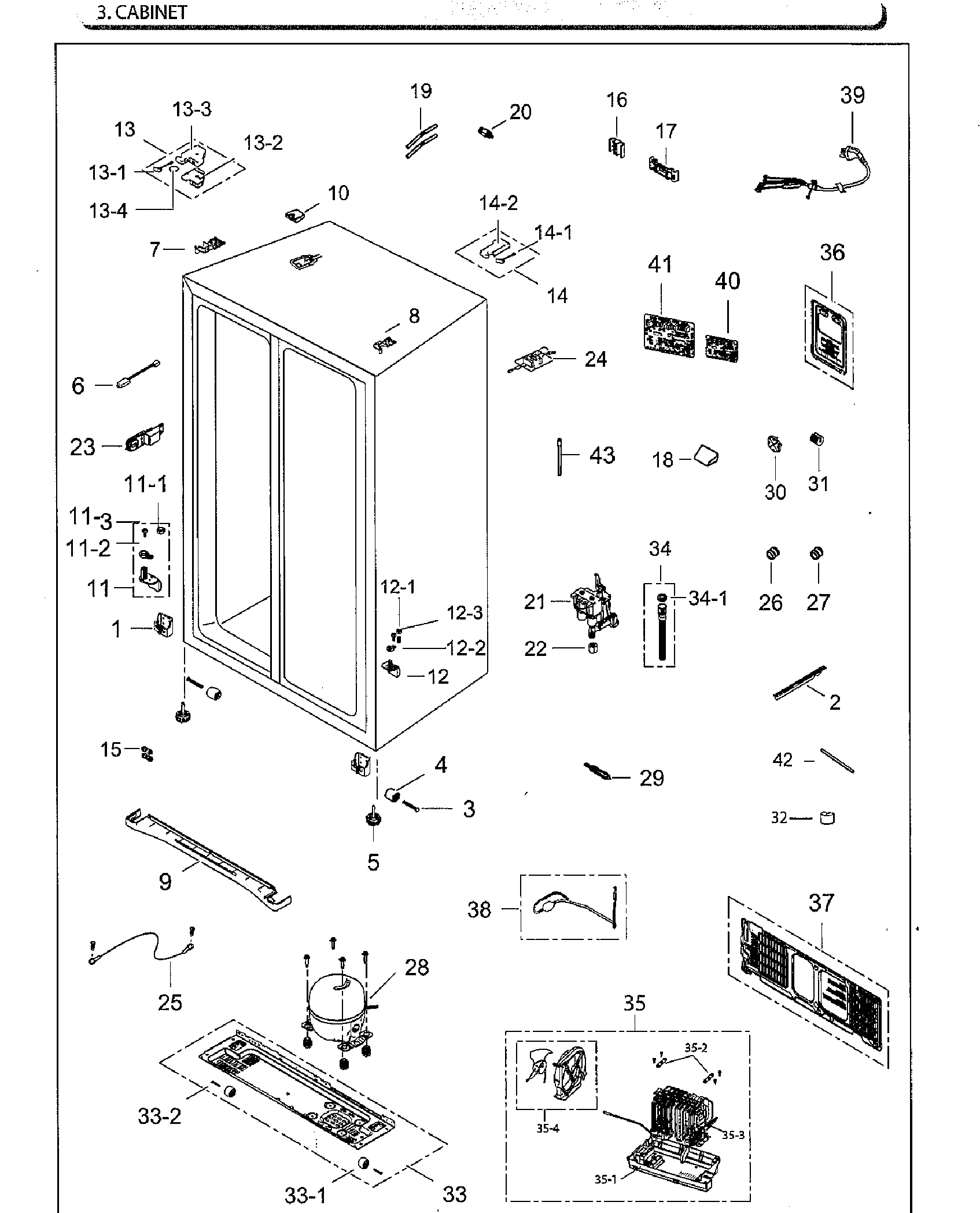 Samsung RS25H5111WW/AA-02 cabinet diagram