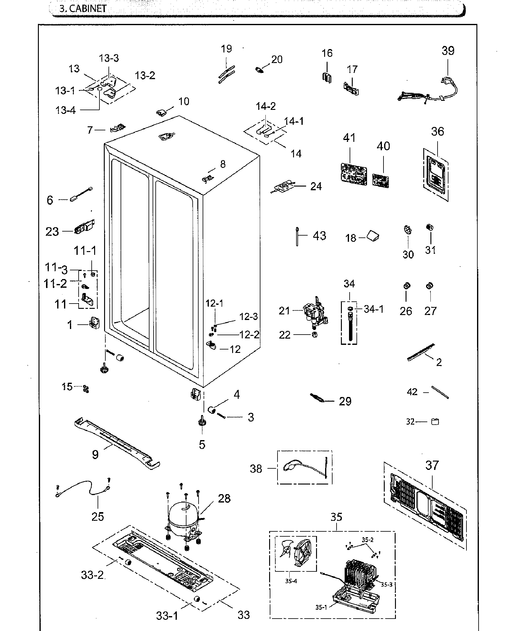 Samsung RS25H5111SG/AA-01 cabinet diagram