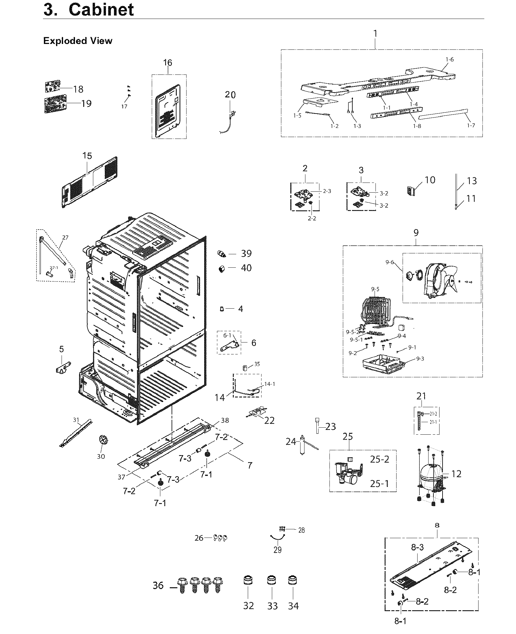 Samsung RF220NCTASR/AA-02 cabinet diagram