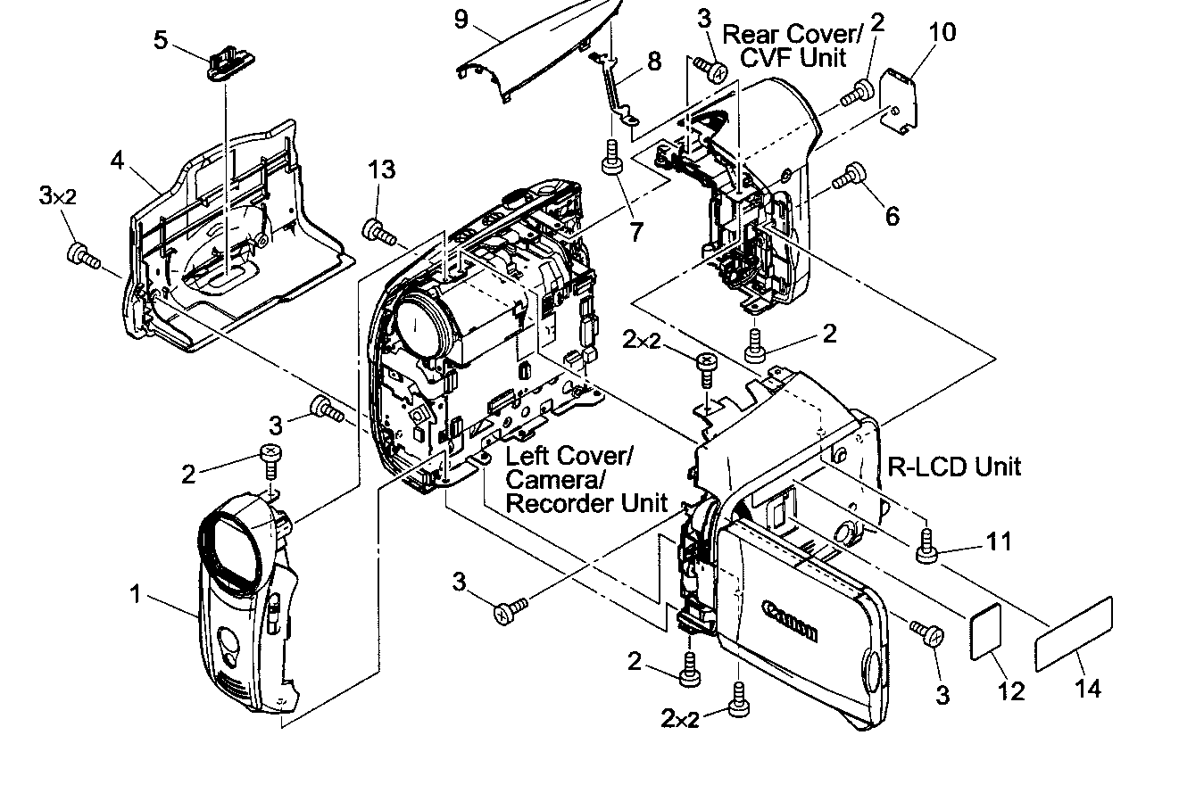 Canon ZR850A casing unit 1 diagram