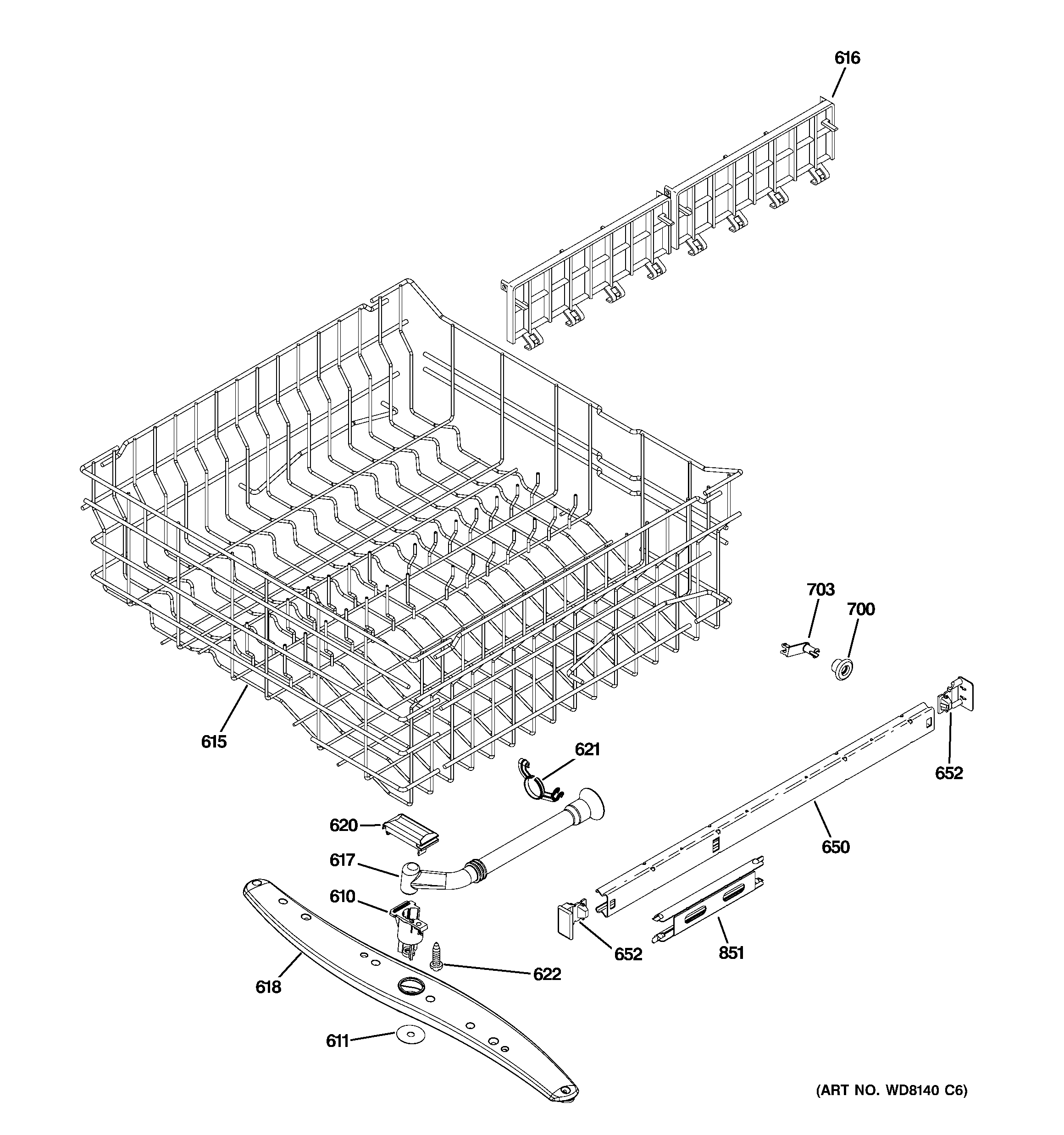 GE PDW8280J03SS upper rack assembly diagram