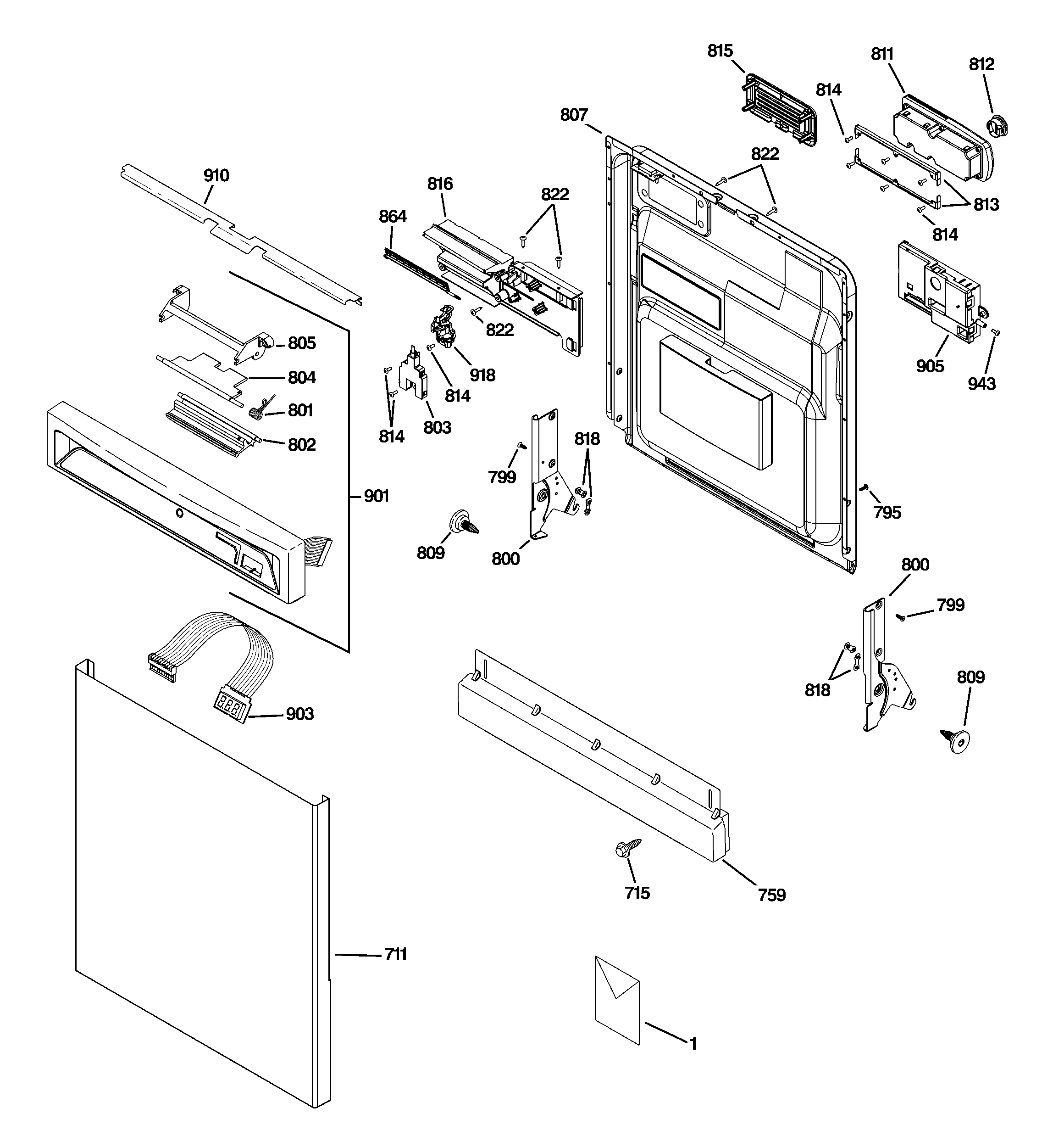 GE PDW8500J03WW escutcheon & door assembly diagram