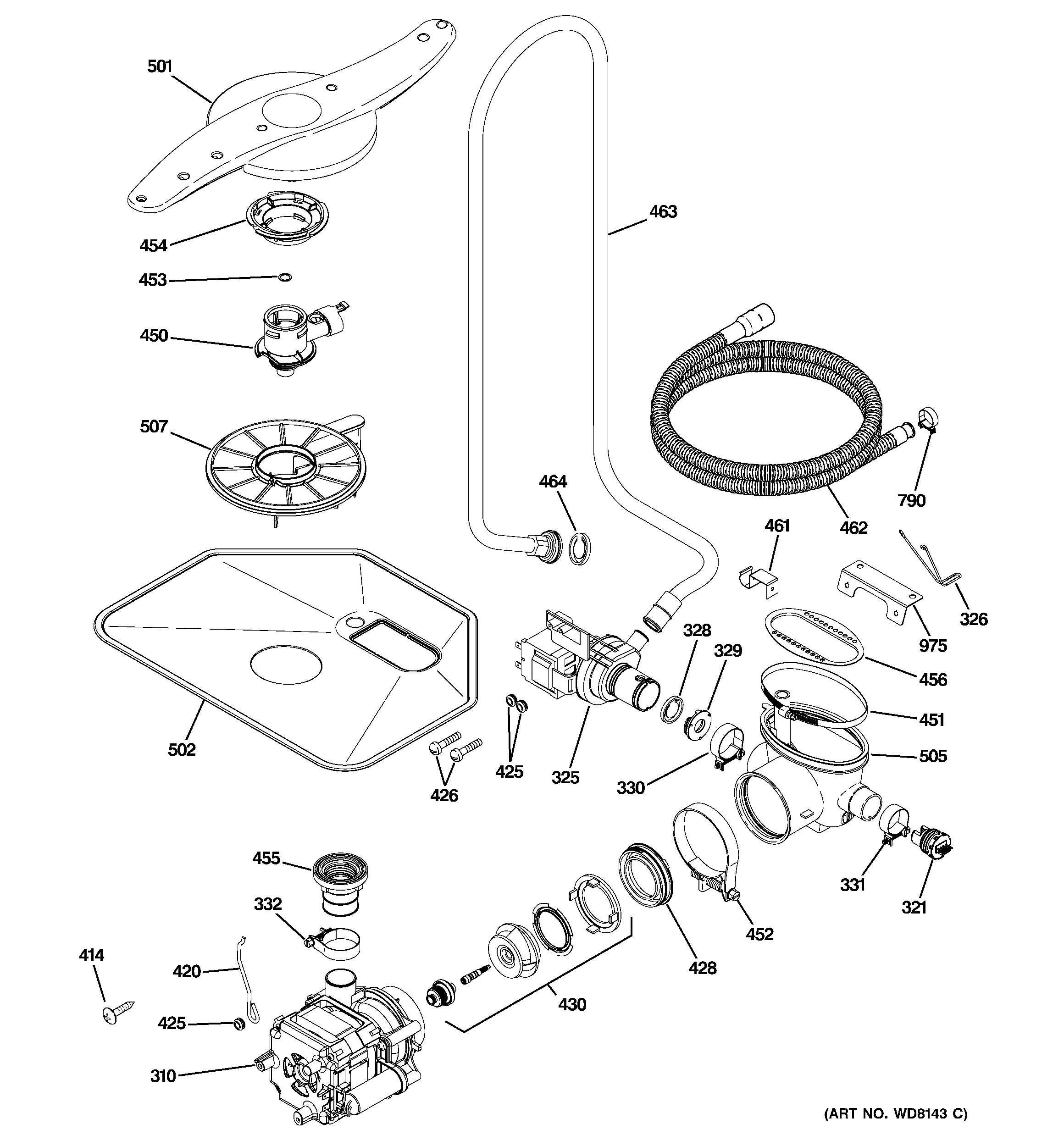 GE PDW8500J03WW motor-pump mechanism diagram