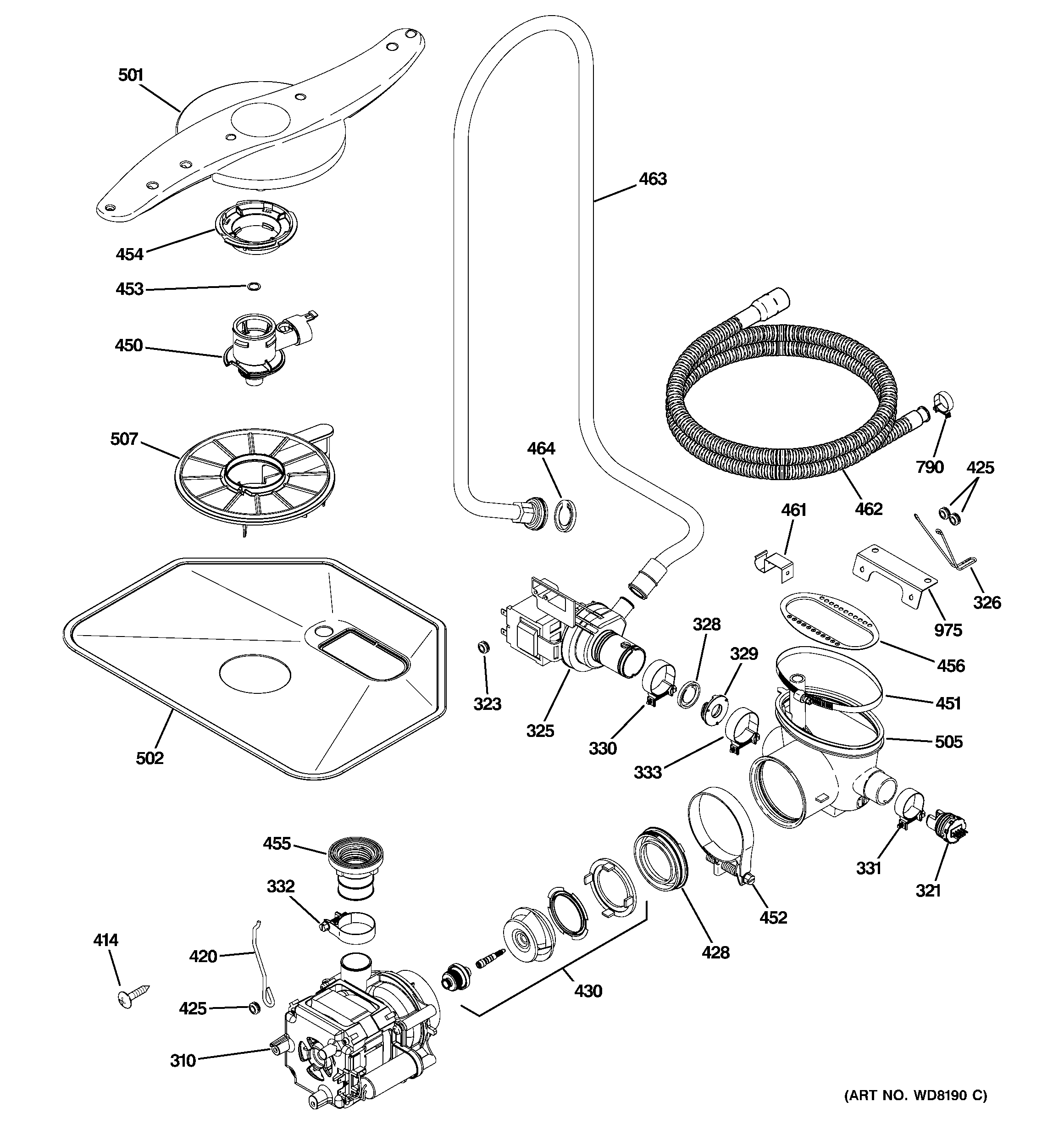 GE PDW8612J01BB motor-pump mechanism diagram