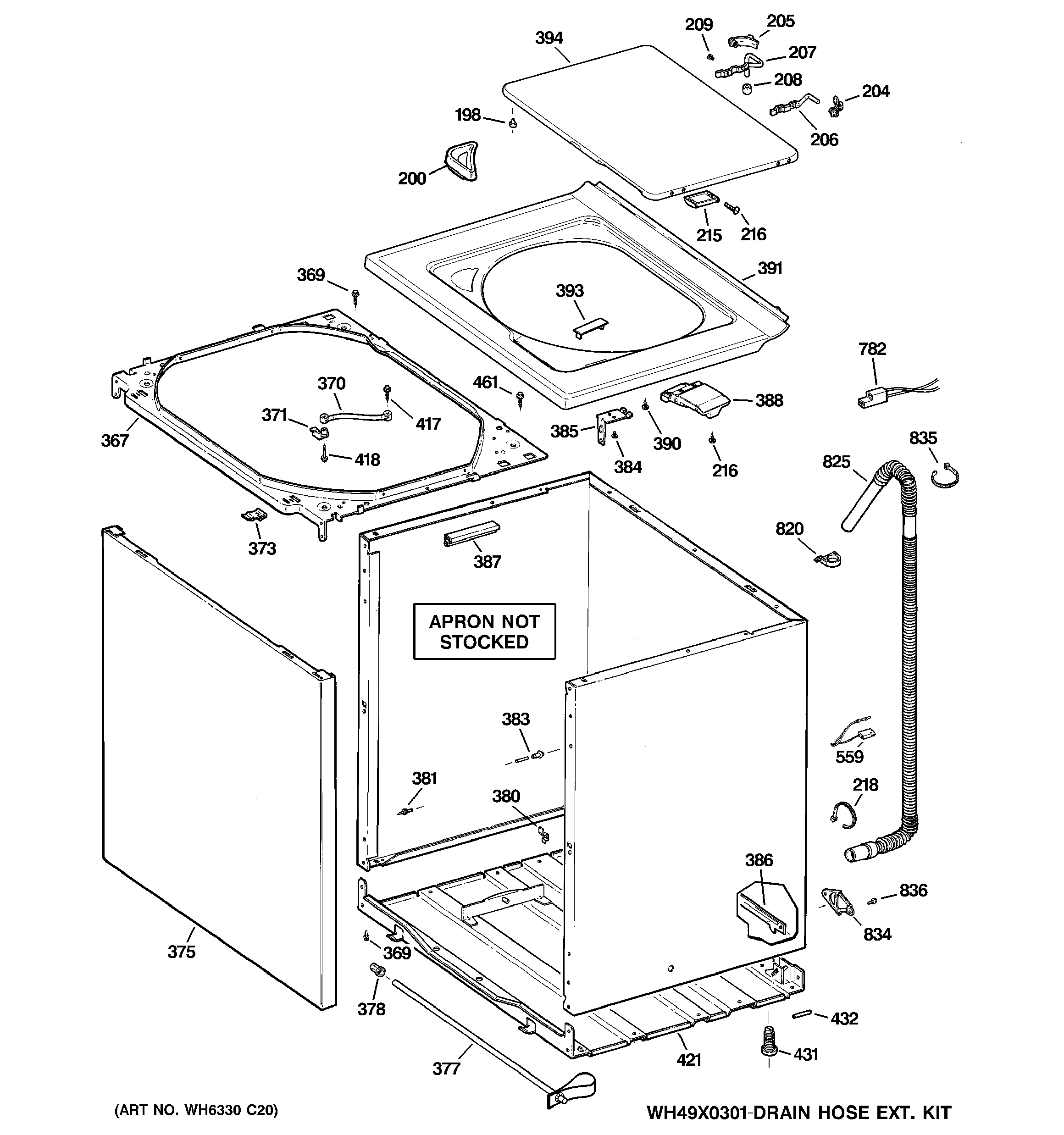 GE WCSR2090DBWW cabinet, cover & front panel diagram