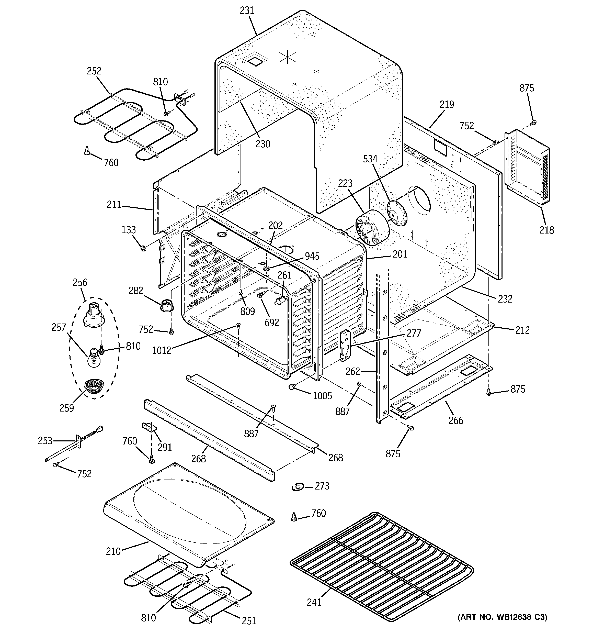 GE JT952BF4BB lower body diagram