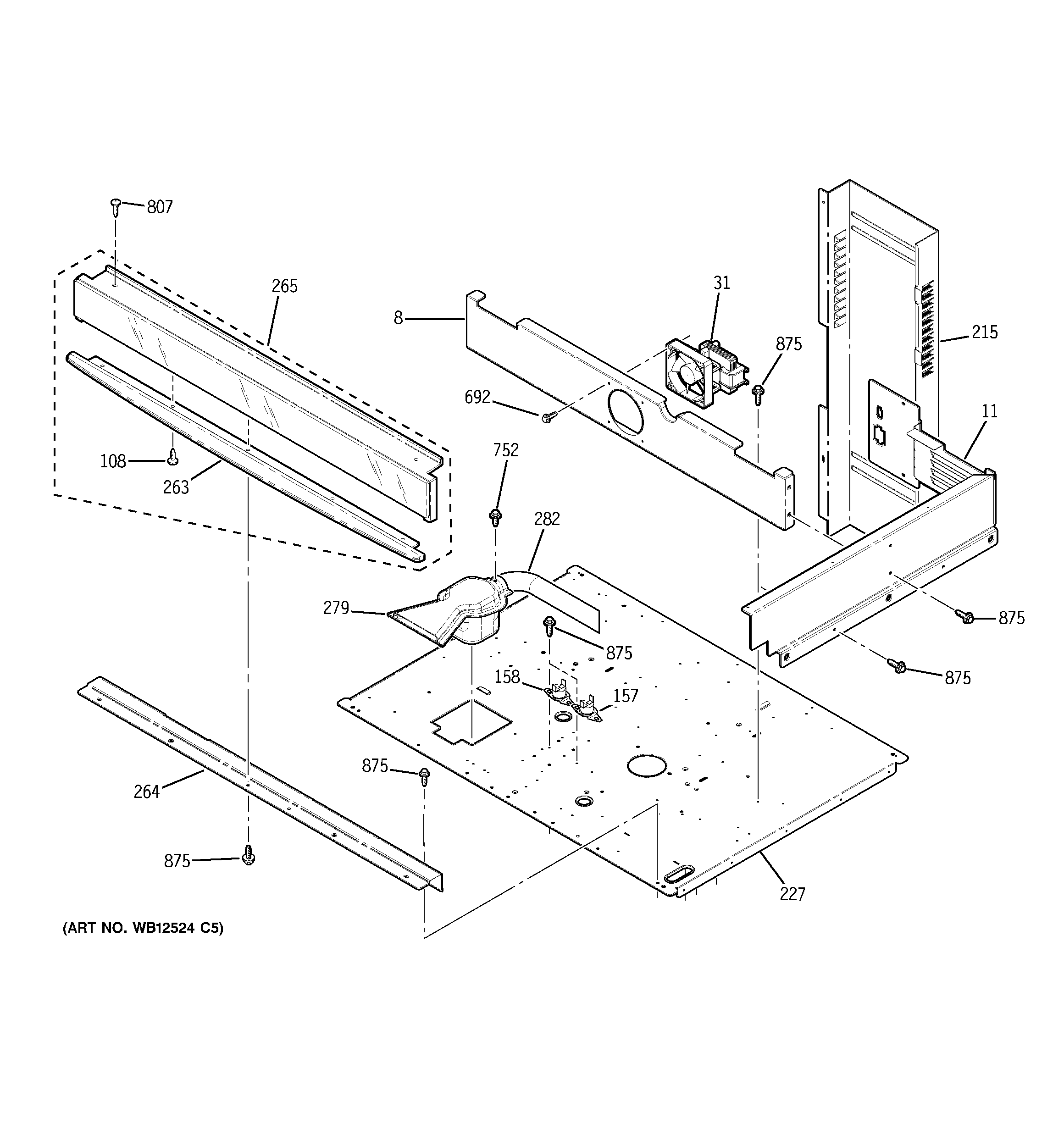 GE JT955WF4WW center spacer diagram