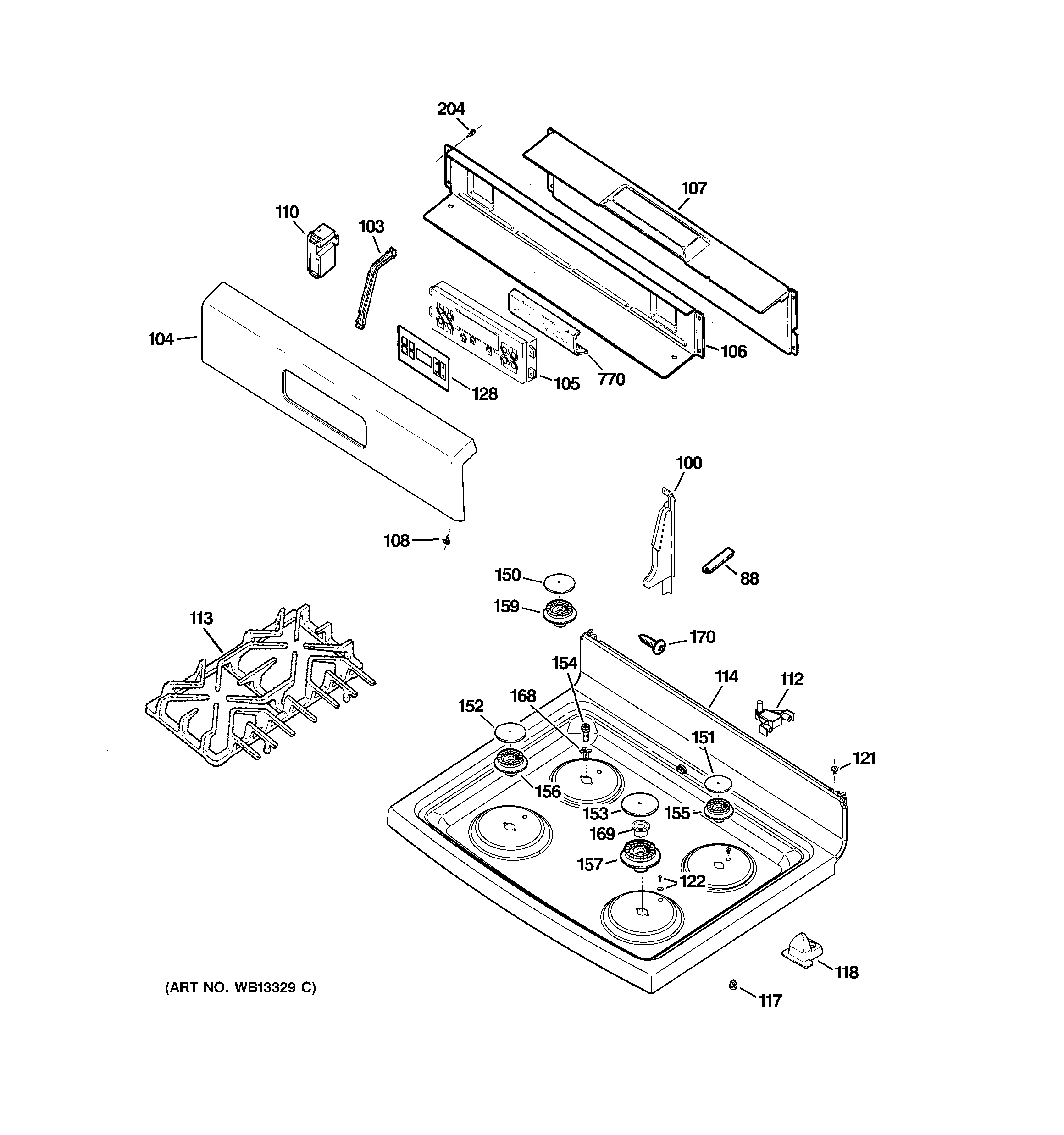 GE EGR3000EL1CC control panel & cooktop diagram
