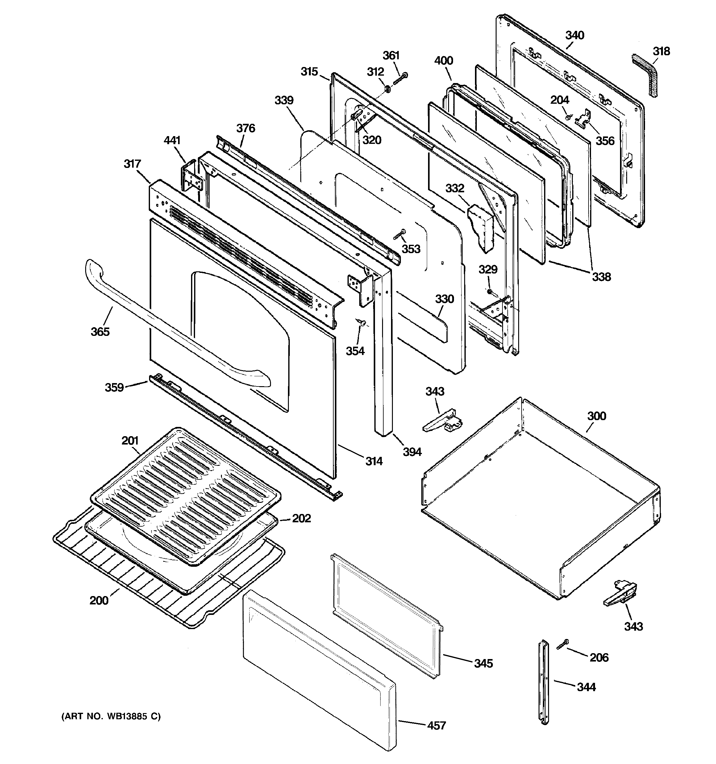 GE JBP27WL1WW door & drawer parts diagram
