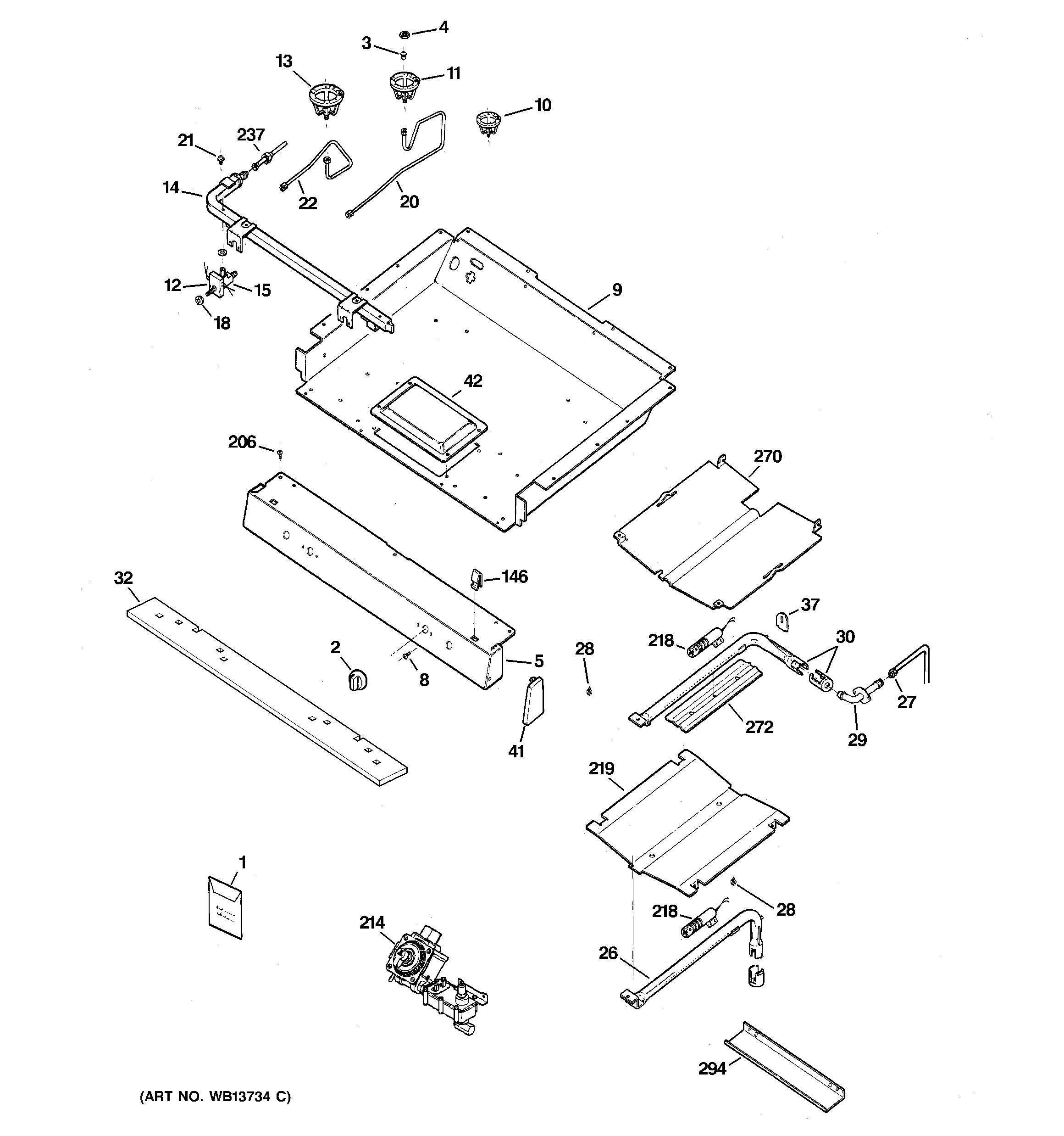 GE JGBP28MEL1BS gas & burner parts diagram