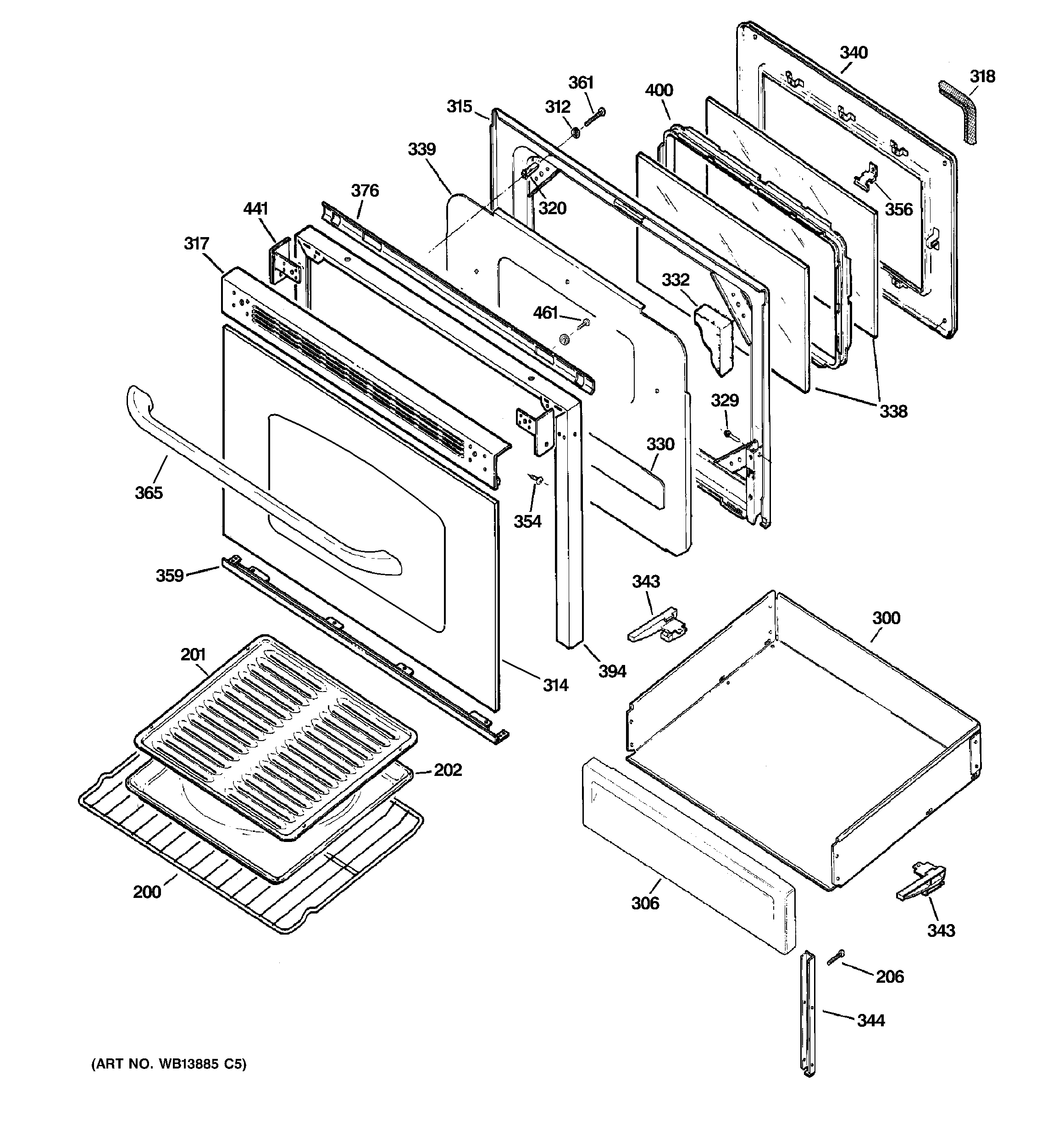GE JGBP36CEL1CC door & drawer parts diagram