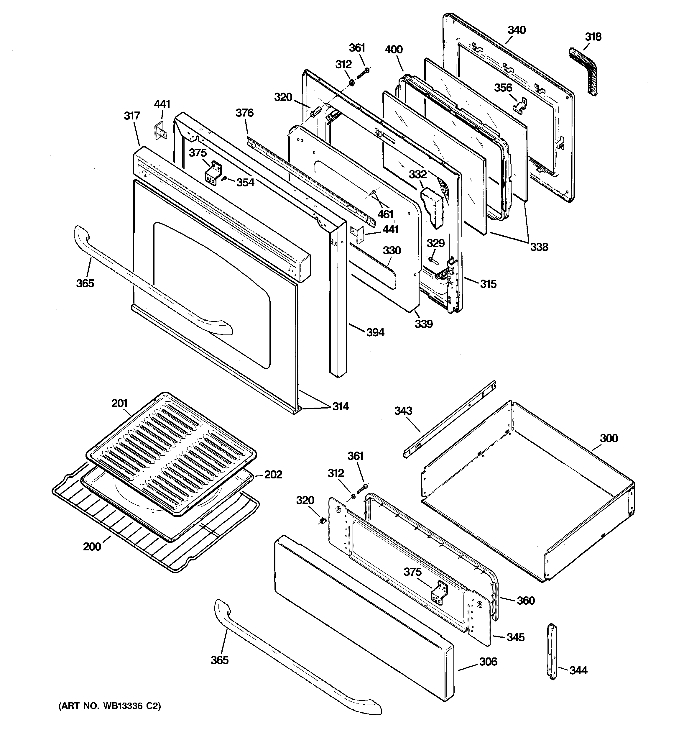 GE JGBP85SEL1SS door & drawer parts diagram
