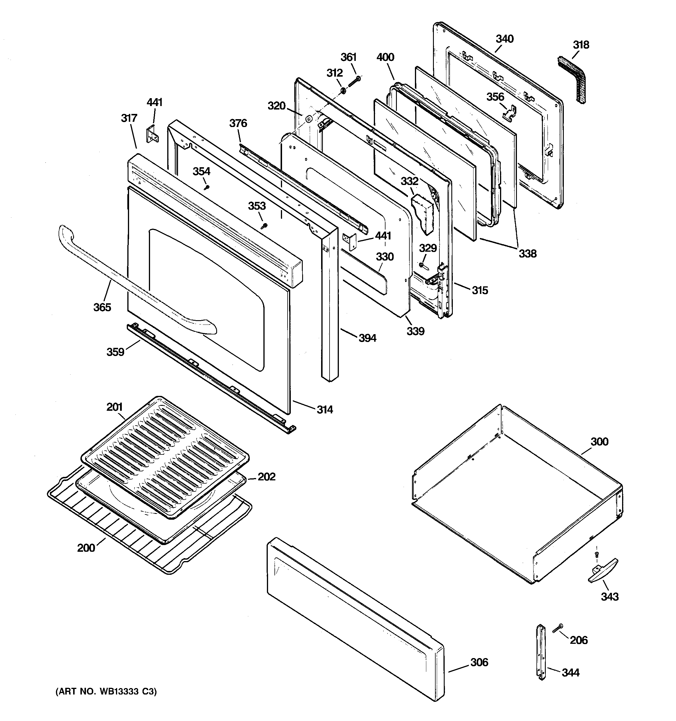 GE JGBP87BEL1BB door & drawer parts diagram