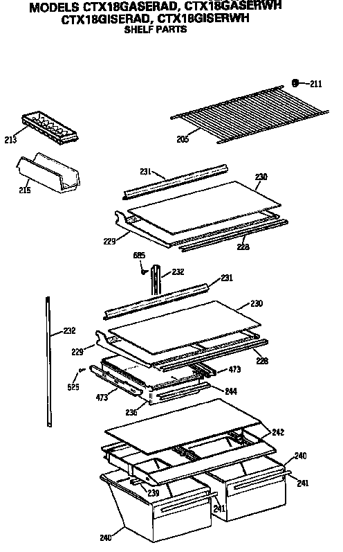 Hotpoint CTX18GASERWH shelves and accessories diagram