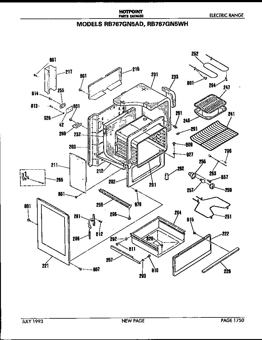 Hotpoint RB767GN5AD cabinet parts diagram