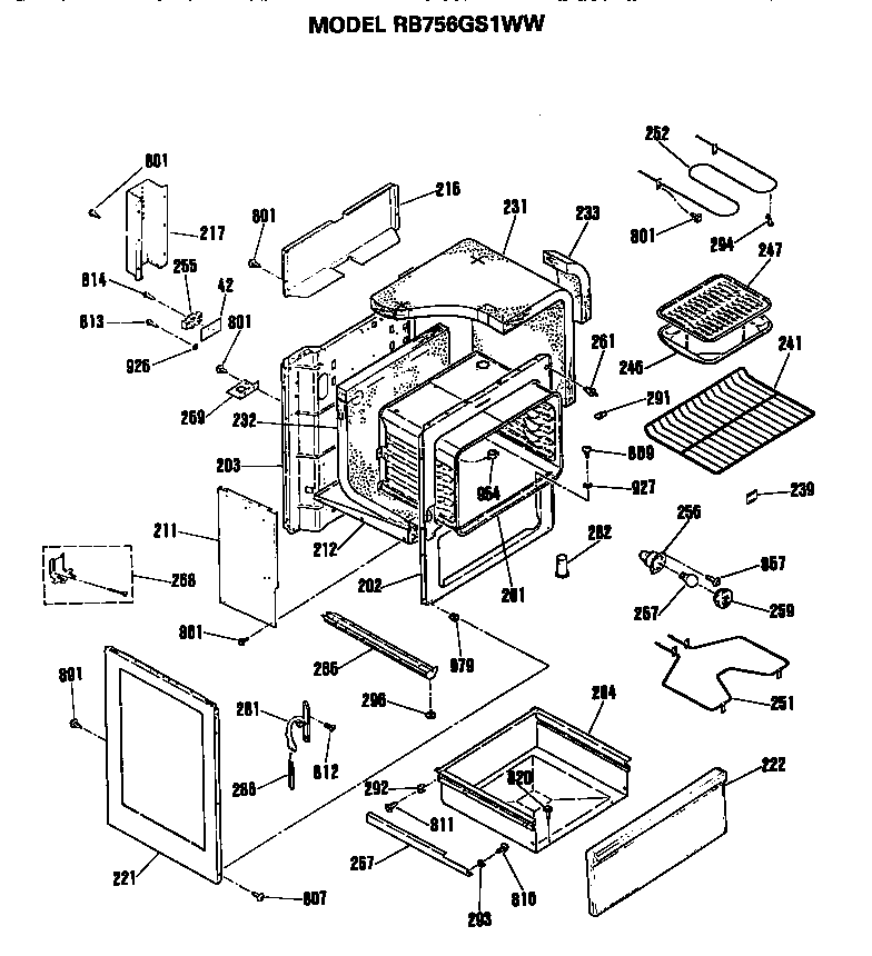 Hotpoint RB756GS1WW cabinet parts diagram