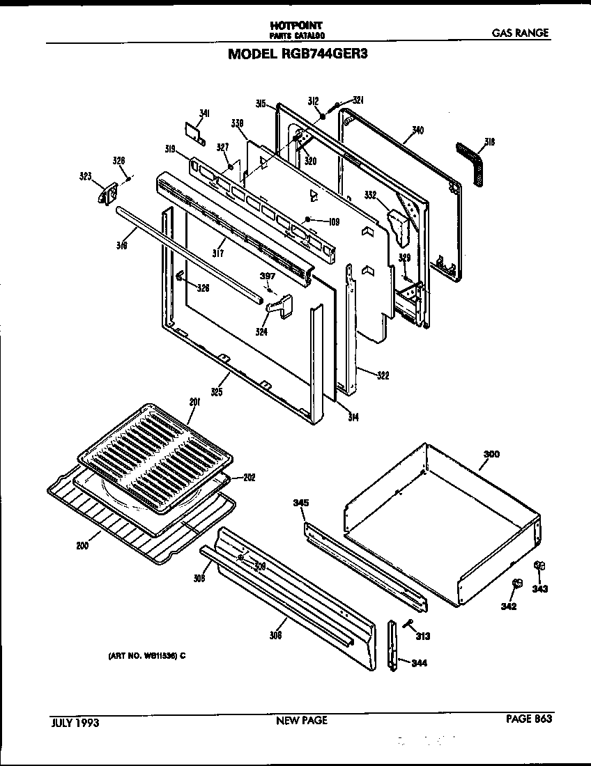 Hotpoint RGB744GER3 door diagram