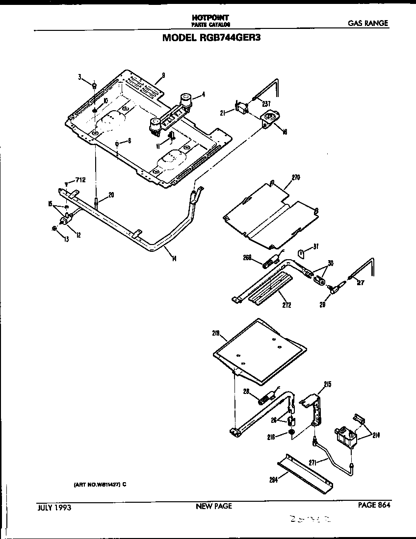 Hotpoint RGB744GER3 burner section diagram