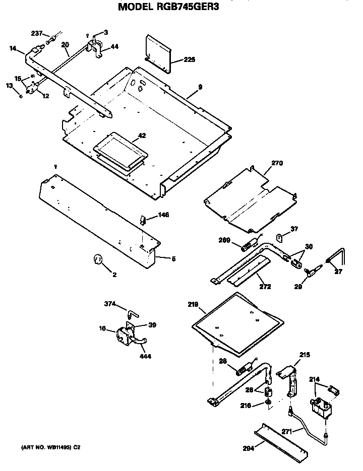Hotpoint RGB745GER3 burner section diagram