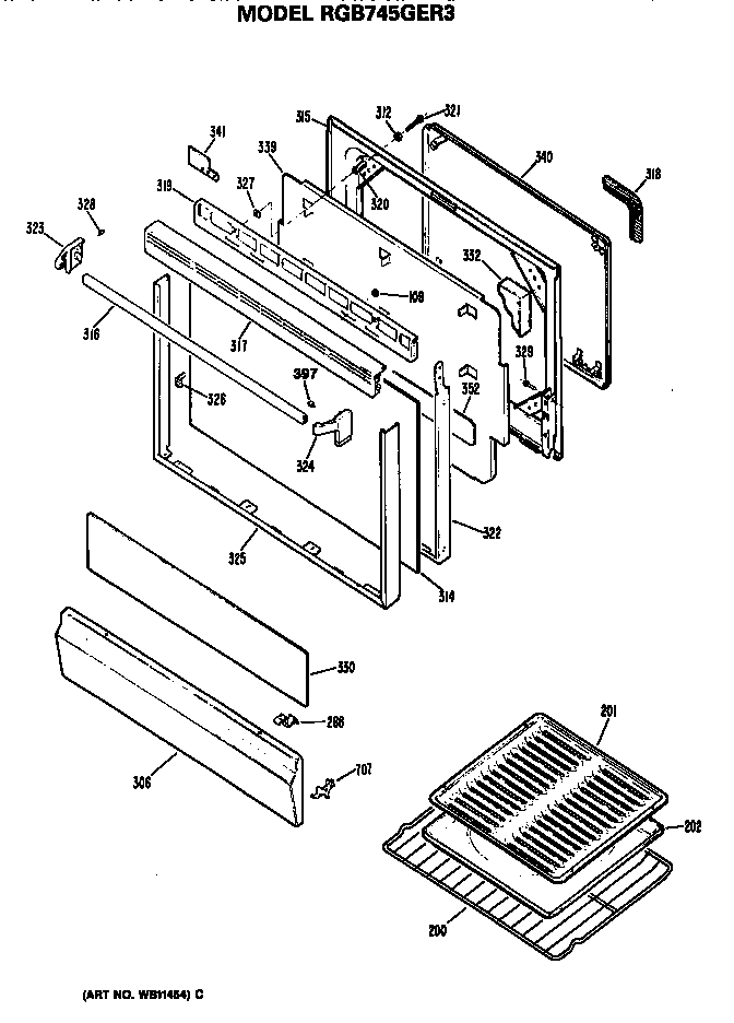 Hotpoint RGB745GER3 oven door diagram