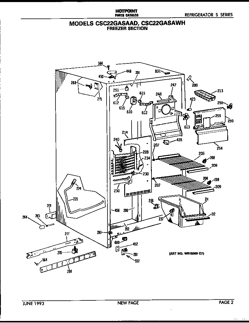Hotpoint CSC22GASAWH freezer section diagram