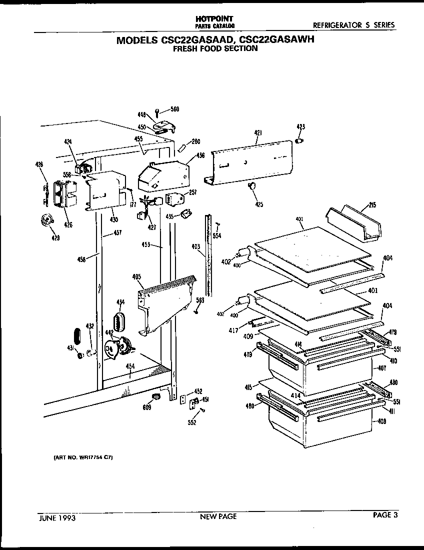Hotpoint CSC22GASAWH fresh food section diagram