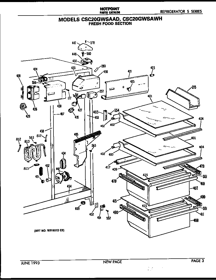 Hotpoint CSC20GWSAAD fresh food section diagram