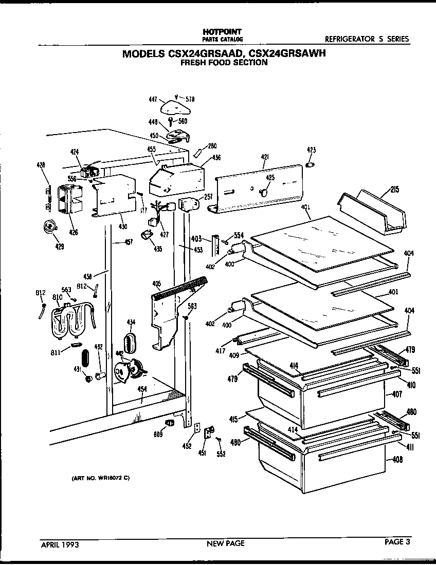 Hotpoint CSX24GRSAWH fresh food section diagram