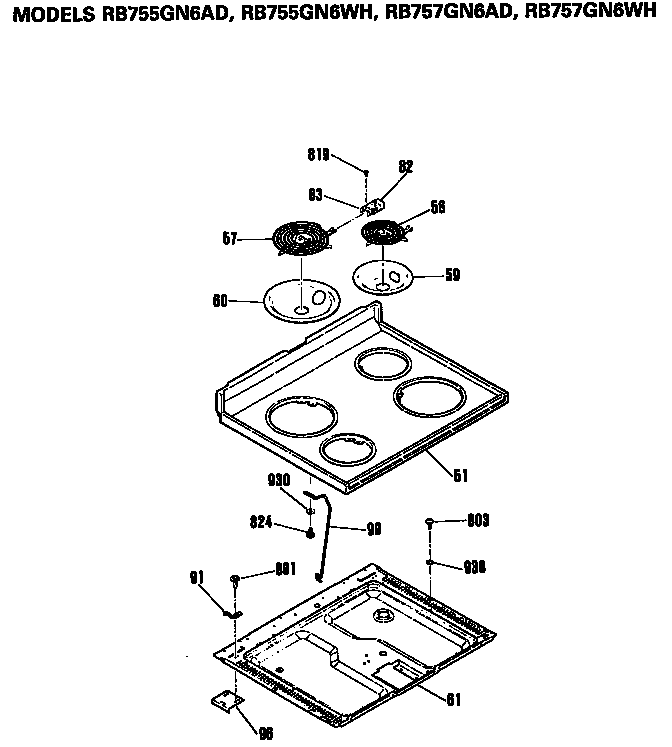 Hotpoint RB757GN6WH cooktop diagram
