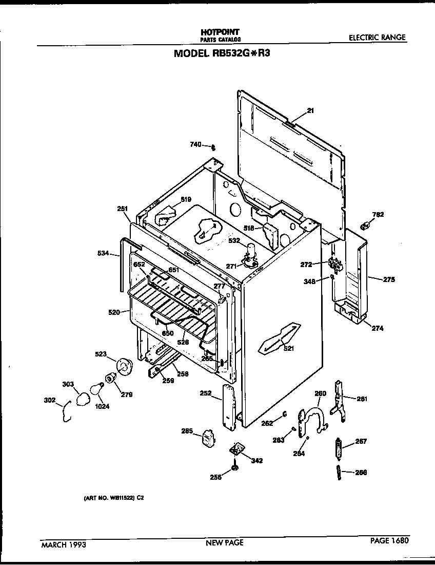 Hotpoint RB532G*R3 cabinet parts diagram