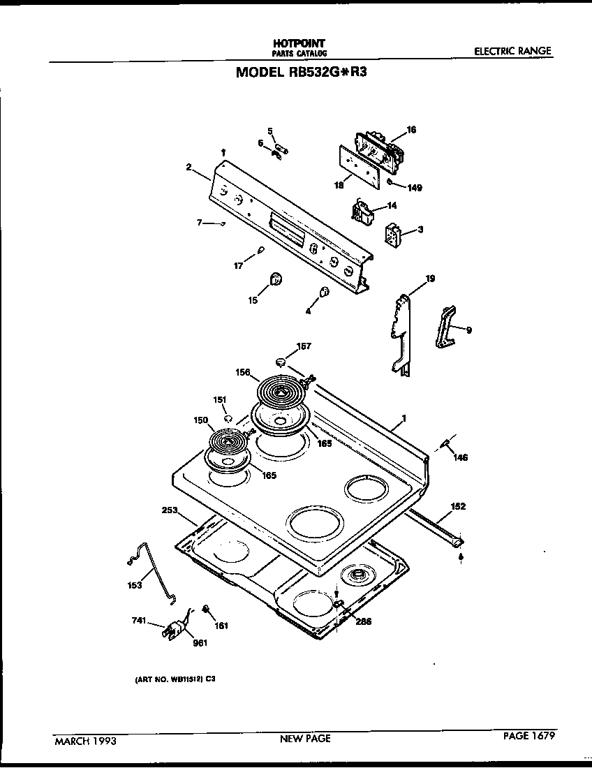 Hotpoint RB532G*R3 control and cooktop diagram