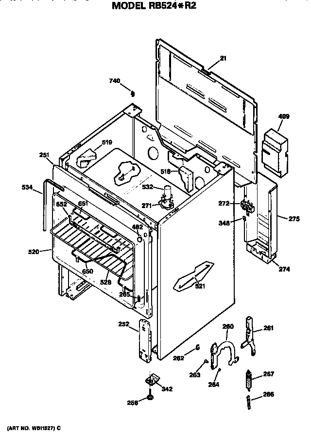 Hotpoint RB524*R2 cabinet parts diagram
