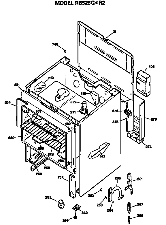 Hotpoint RB525G*R2 cabinet parts diagram