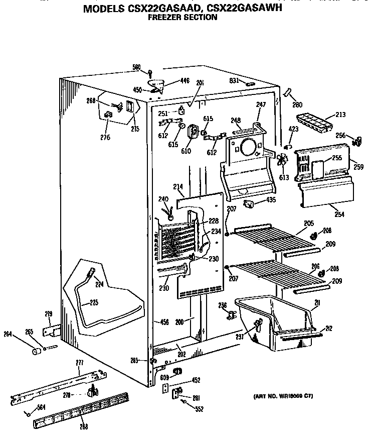 Hotpoint CSX22GASAAD freezer section diagram