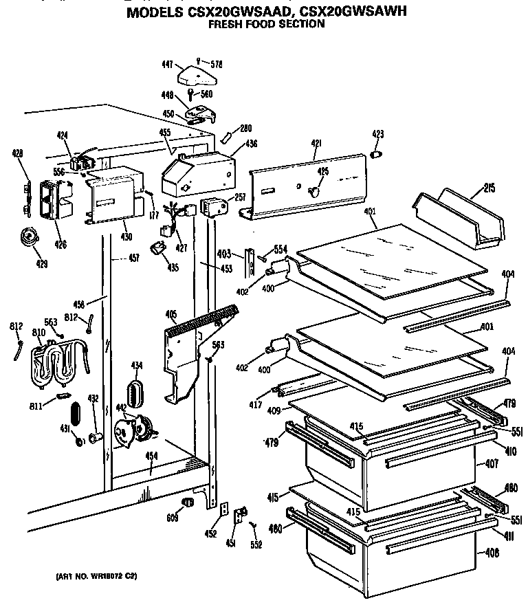 Hotpoint CSX20GWSAWH fresh food section diagram