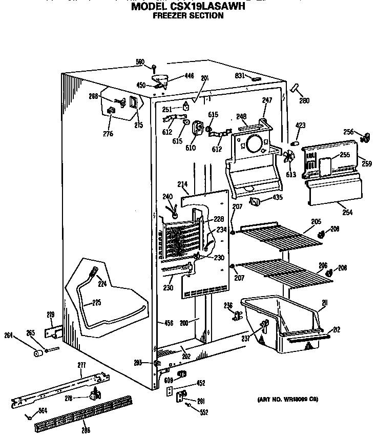 Hotpoint CSX19LASAWH freezer section diagram