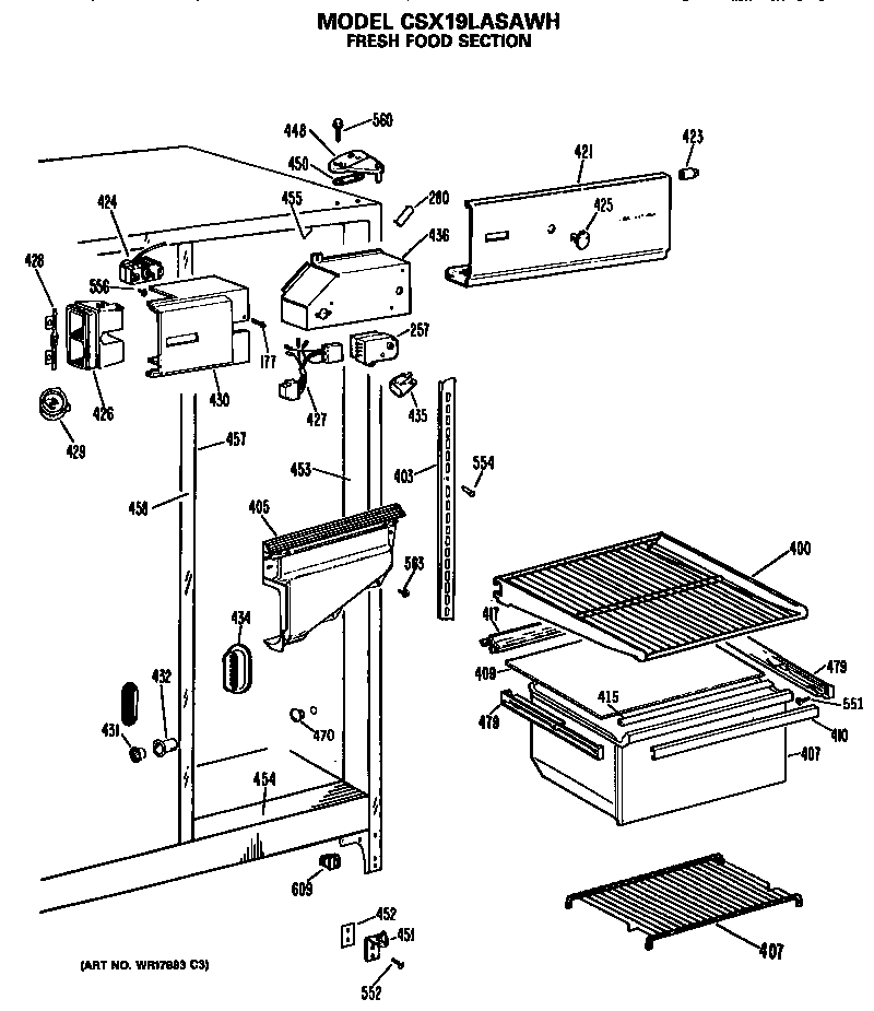 Hotpoint CSX19LASAWH fresh food section diagram