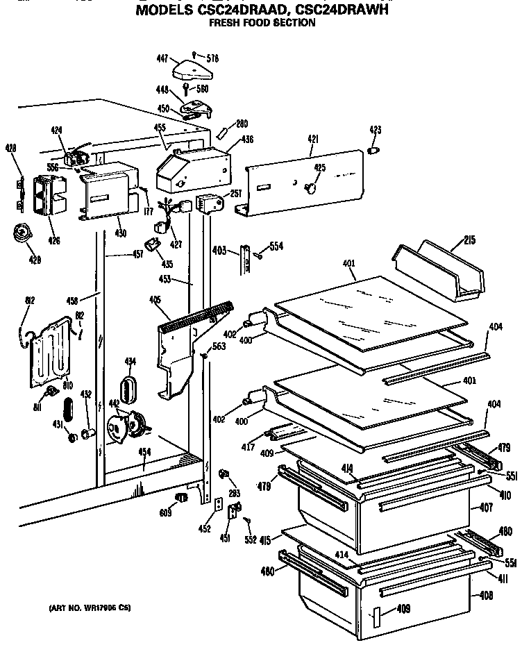 Hotpoint CSC24DRAWH fresh food section diagram