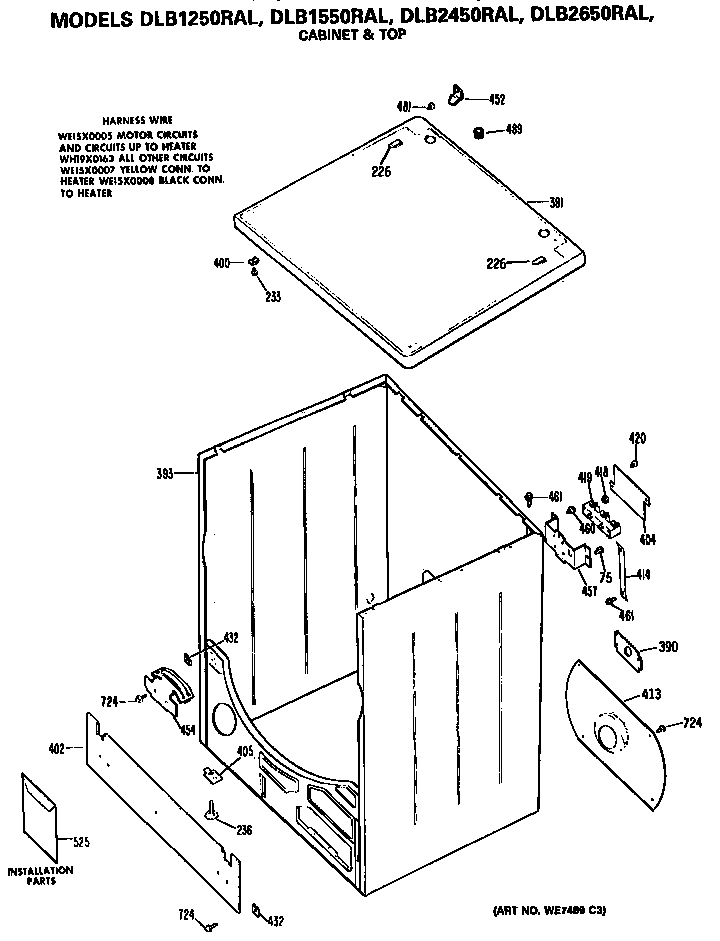 Hotpoint DLB2450RAL cabinet and top diagram