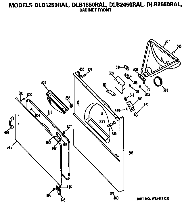 Hotpoint DLB2450RAL cabinet front diagram