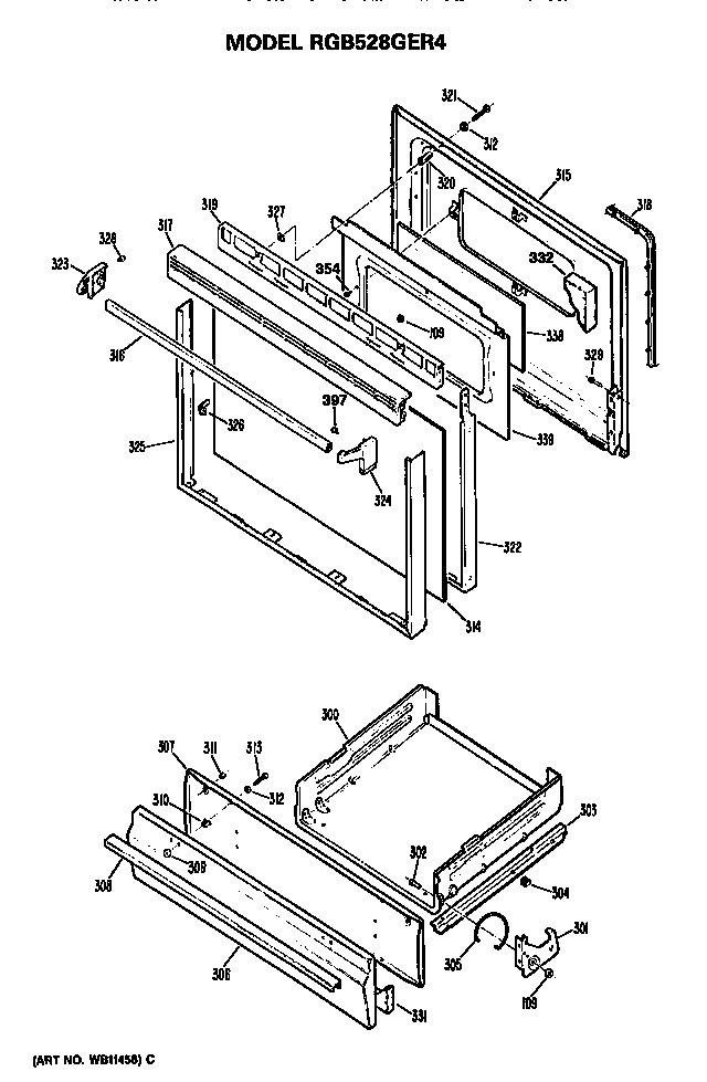 Hotpoint RGB528GER4 oven door diagram