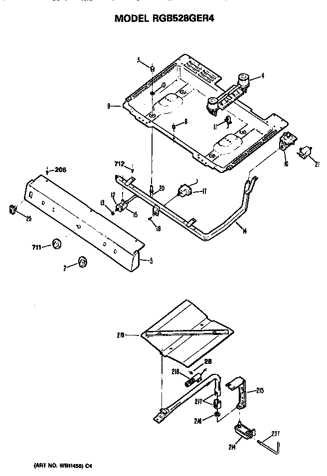 Hotpoint RGB528GER4 burner section diagram