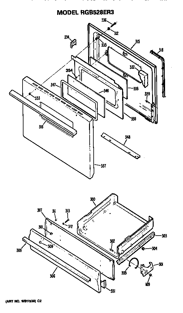 Hotpoint RGB528ER3 oven door diagram