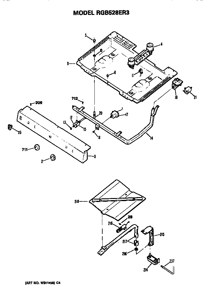 Hotpoint RGB528ER3 burner section diagram