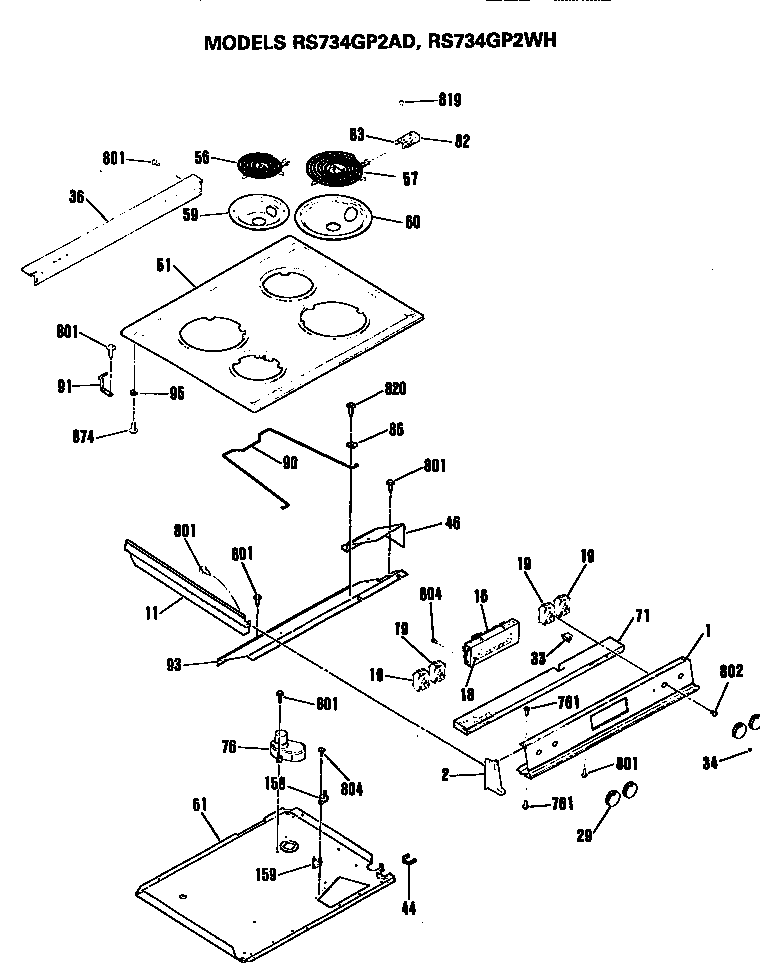 Hotpoint RS734GP2AD control and cooktop diagram